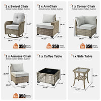 9 Pieces Patio Furniture Set outside Furniture Wicker Patio Conversation Set with Swivel Chairs, Outdoor Furniture for Garden, Gray
