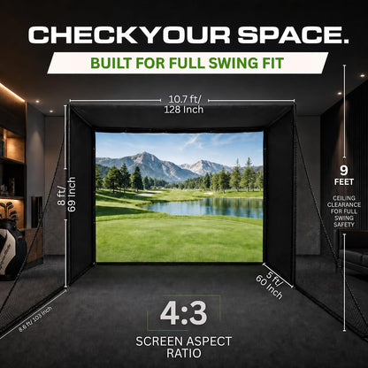 Golf Simulator Enclosure 10.7X8X5Ft & 8.5X8.5X5Ft | Light-Proof HD/4K Silent Impact Screen, Indoor/Outdoor Golf Simulators for Home Includes Mat, Foam-Padded Iron Poles, Shank Net, Sandbag & Bonus Kit