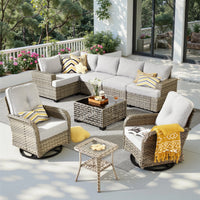 9 Pieces Patio Furniture Set outside Furniture Wicker Patio Conversation Set with Swivel Chairs, Outdoor Furniture for Garden, Gray