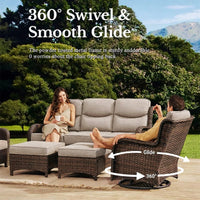 9-Piece Outdoor Patio Furniture Set with Fire Pit Table,Swivel Chairs and 6" Thick Cushions,Sectional Sofa and Ottomans,Patio Conversation Set for Porch Deck Garden Backyard