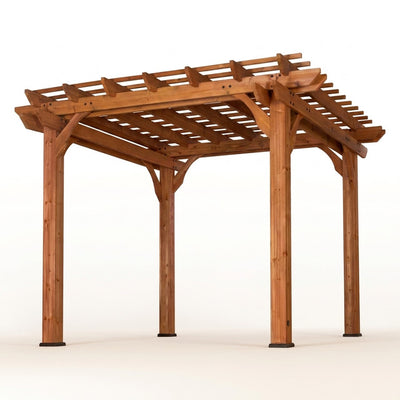 Outdoor Pergola Shade Structure Built for Lasting Beauty, 10x10 Ft All Cedar Wood, Sculptured Beam Design