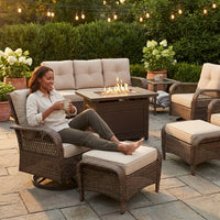 9-Piece Outdoor Patio Furniture Set with Fire Pit Table,Swivel Chairs and 6" Thick Cushions,Sectional Sofa and Ottomans,Patio Conversation Set for Porch Deck Garden Backyard — Lifestyle