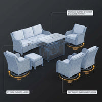 9-Piece Outdoor Patio Furniture Set with Fire Pit Table,Swivel Chairs and 6" Thick Cushions,Sectional Sofa and Ottomans,Patio Conversation Set for Porch Deck Garden Backyard — How It Works