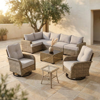9 Pieces Patio Furniture Set outside Furniture Wicker Patio Conversation Set with Swivel Chairs, Outdoor Furniture for Garden, Gray — Studio Shot