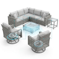 9 Pieces Patio Furniture Set outside Furniture Wicker Patio Conversation Set with Swivel Chairs, Outdoor Furniture for Garden, Gray — How It Works
