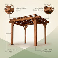 10 Ft. X 10 Ft. Traditional All Cedar Wood Outdoor Patio Pergola Shade Structure — infographic