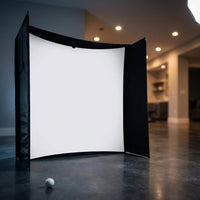 DIY Golf Simulator Impact Screen Frame Enclosure Kit Set, Use with Simulators, Durable Fabric with Velcro, Reinforced Black Border, 9.8'X9.8'X4.9' — Studio Shot