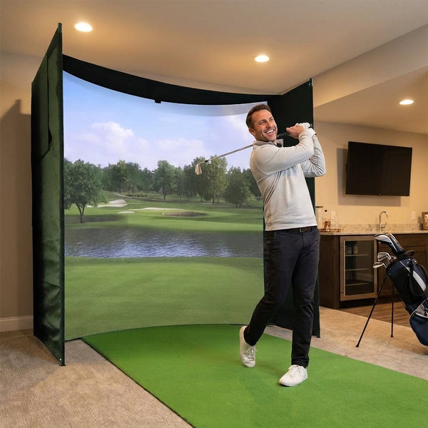 Golf Simulator Enclosure Kit Engineered for Indoor Practice, 9.8x9.8x4.9 Frame, Durable Impact Screen, Velcro System