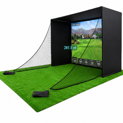 Golf Simulator Enclosure 10.7X8X5Ft & 8.5X8.5X5Ft | Light-Proof HD/4K Silent Impact Screen, Indoor/Outdoor Golf Simulators for Home Includes Mat, Foam-Padded Iron Poles, Shank Net, Sandbag & Bonus Kit