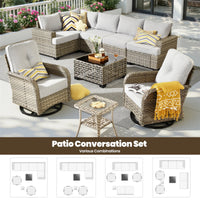 9 Pieces Patio Furniture Set outside Furniture Wicker Patio Conversation Set with Swivel Chairs, Outdoor Furniture for Garden, Gray
