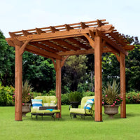 Outdoor Pergola Shade Structure Built for Lasting Beauty, 10x10 Ft All Cedar Wood, Sculptured Beam Design