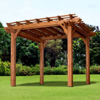 Outdoor Pergola Shade Structure Built for Lasting Beauty, 10x10 Ft All Cedar Wood, Sculptured Beam Design