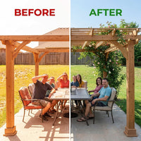 10 Ft. X 10 Ft. Traditional All Cedar Wood Outdoor Patio Pergola Shade Structure — Before & After