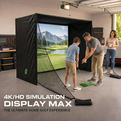 Golf Simulator Enclosure 10.7X8X5Ft & 8.5X8.5X5Ft | Light-Proof HD/4K Silent Impact Screen, Indoor/Outdoor Golf Simulators for Home Includes Mat, Foam-Padded Iron Poles, Shank Net, Sandbag & Bonus Kit
