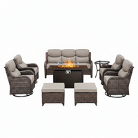 Outdoor Patio Furniture Set Built for All-Season Entertaining, Fire Pit Table, Swivel Chairs, 6-Inch Cushions