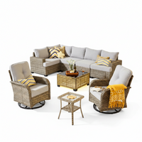 Patio Furniture Set Built for Outdoor Living, Swivel Chairs, Wicker Construction, 9 Piece Conversation Set